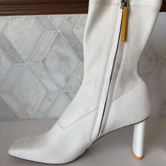 Oncept Size 8 Ankle Bootie Oval Heel Zipper White Orange Lyon Boot Square Toe - Picture 3 of 10